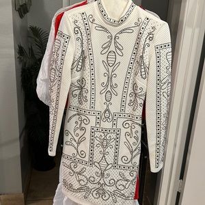 White with silver beads dress